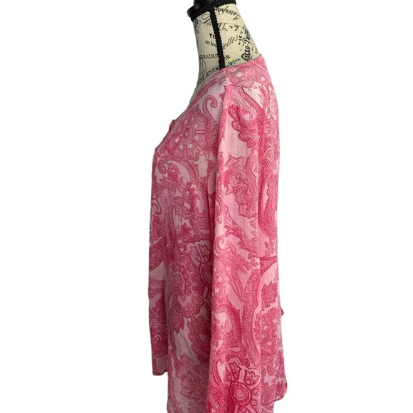Jones New York Tunic Blouse Boho long Sleeve paisley pink cotton light Women’s L - Picture 10 of 14